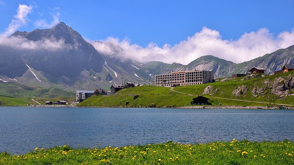 melchsee 富如特,bergsee,山全景图