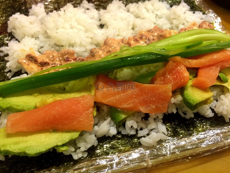 寿司,三文鱼,水稻