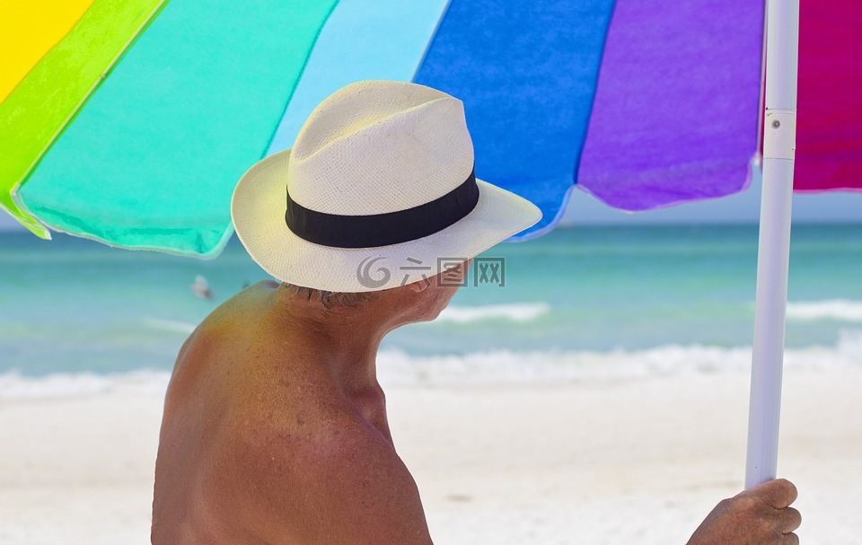 海滩,伞,假期