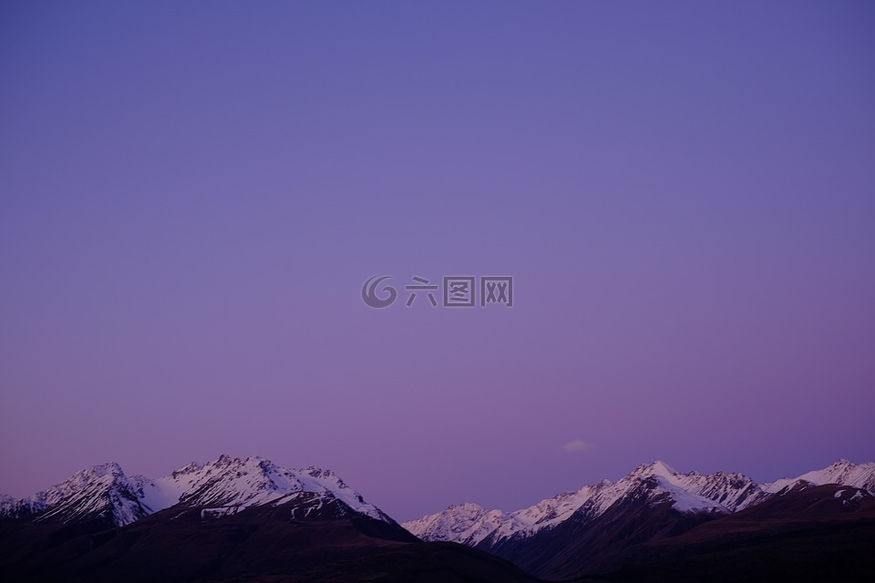 紫色,天空,山
