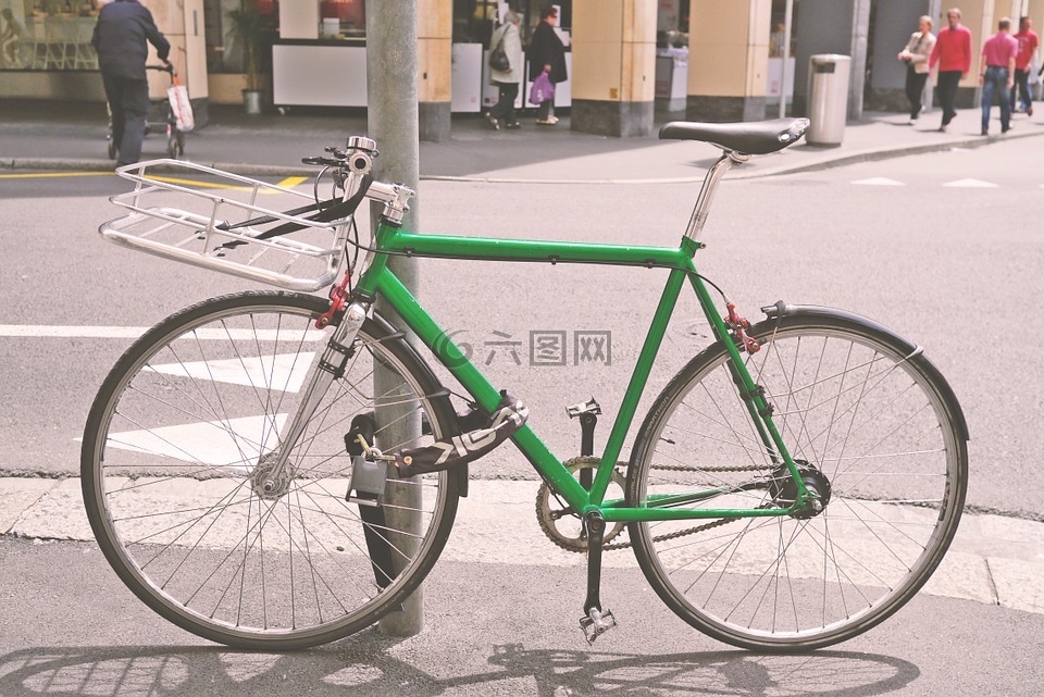 自行车,绿色,轮