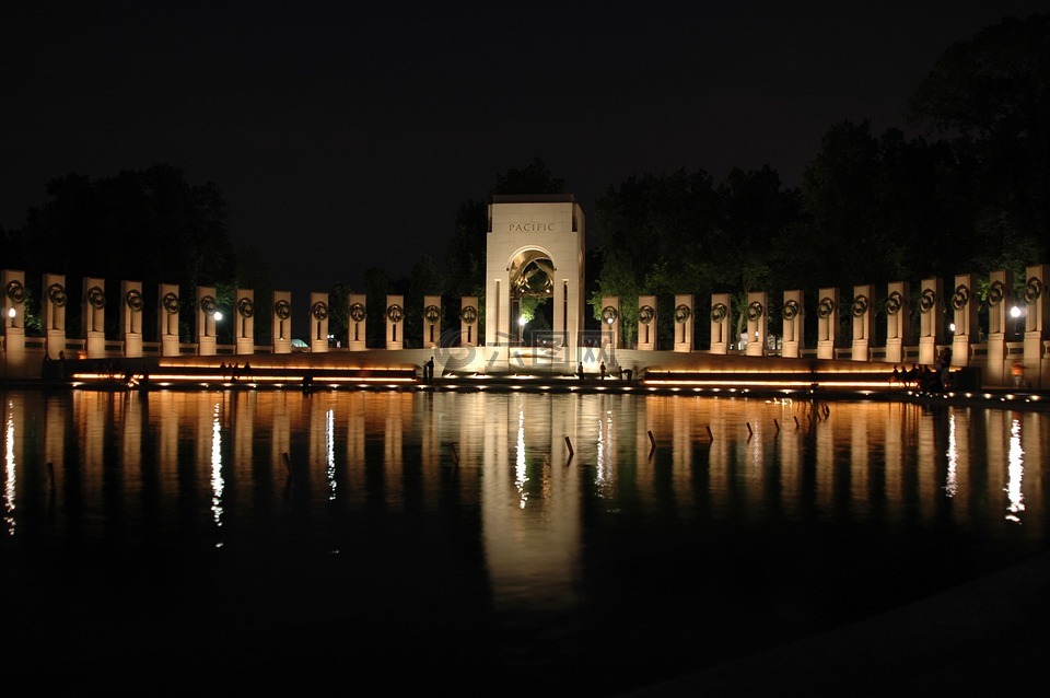 华盛顿特区,二次世界大战纪念馆,夜