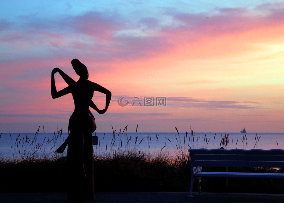 蒂门多夫海滩,雕塑,波罗的海