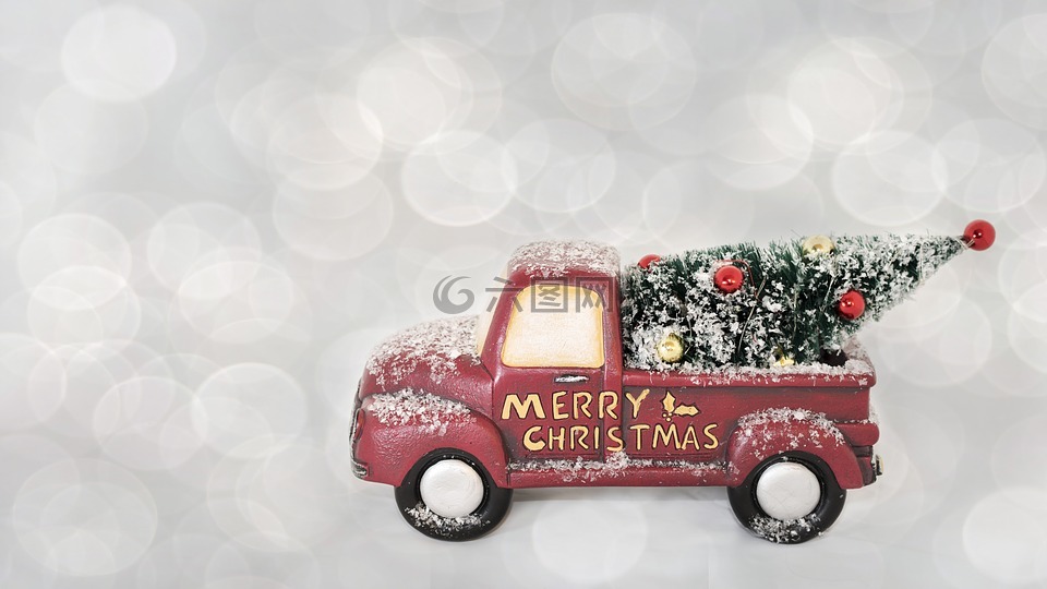 圣诞快乐,红色,卡车
