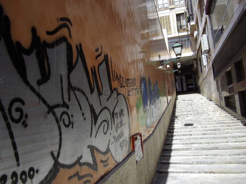 楼梯,马略卡岛,涂鸦