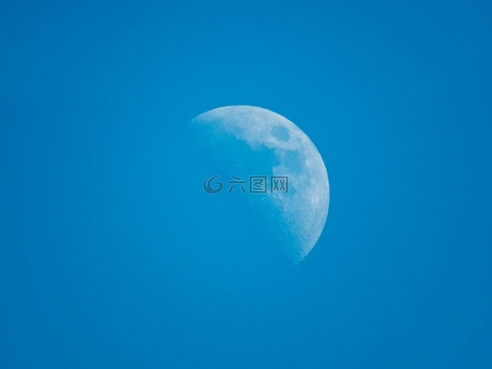 蓝色,天空,月亮