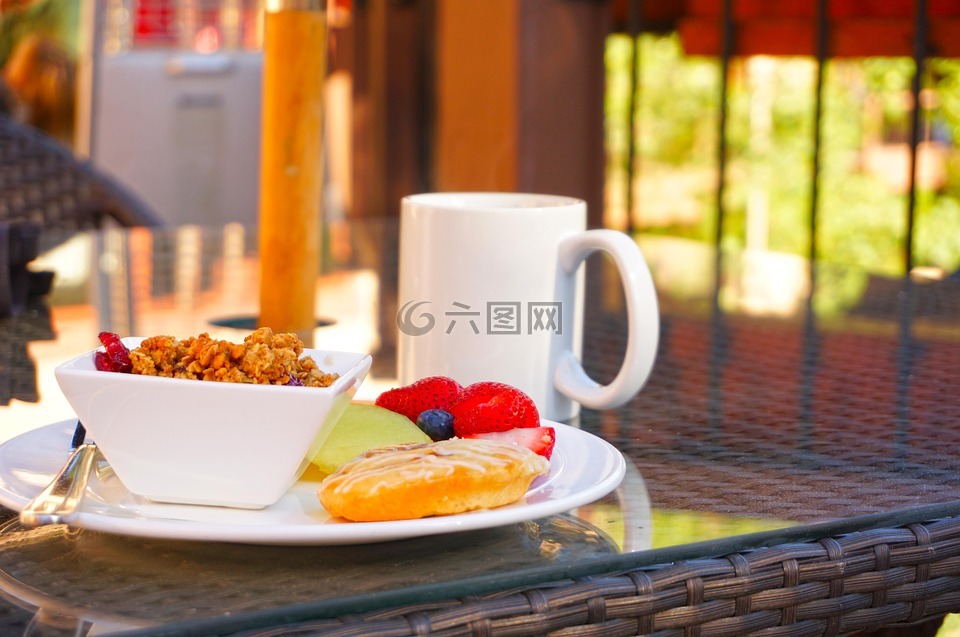早餐,咖啡,松饼