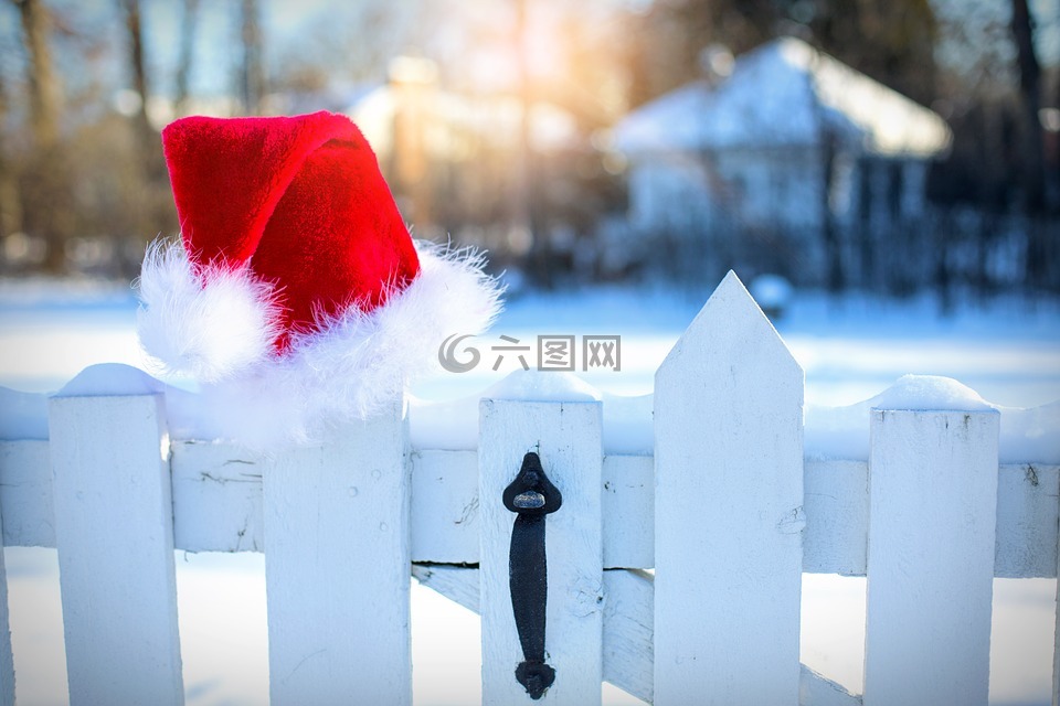 圣诞老人的帽子,雪,冬天