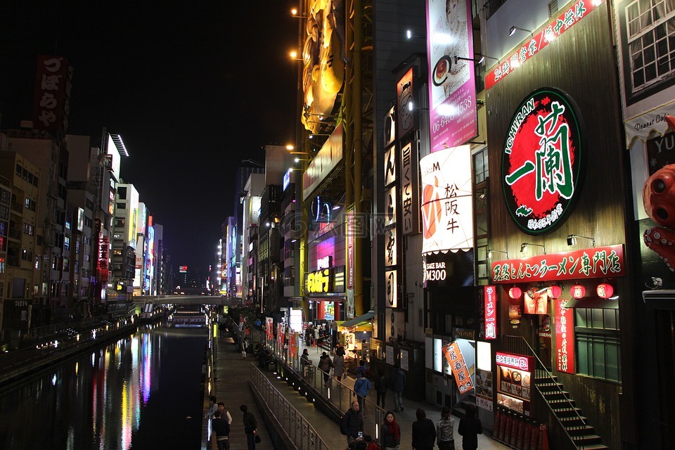 街,夜景,城市