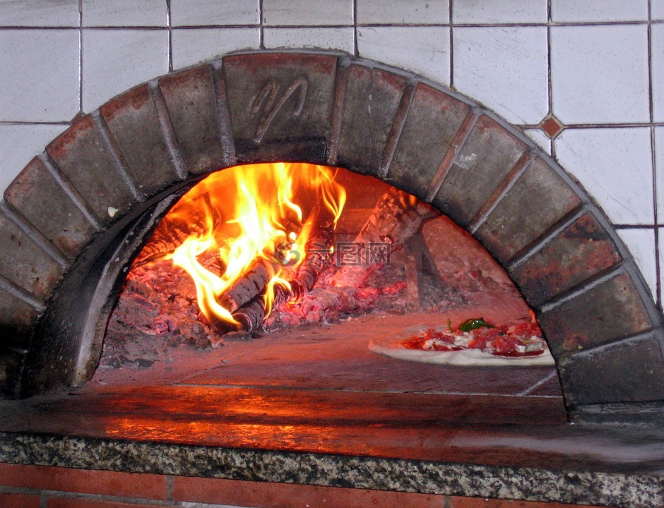 比萨饼烤箱,燃木,燃烧
