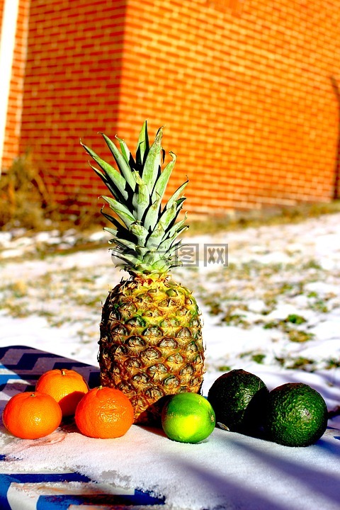 水果,菠萝,橙色
