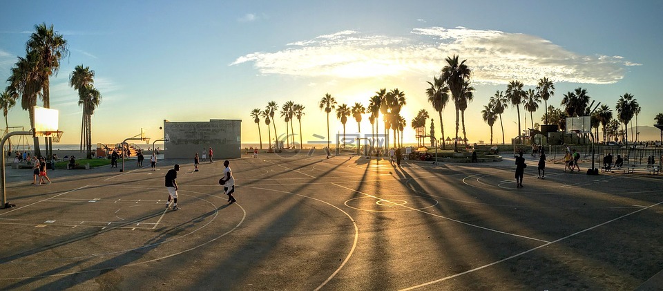 篮球,公园,日落