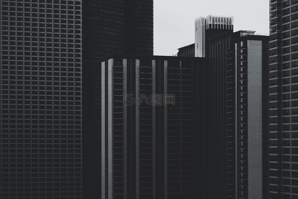 摩天大楼,黑色和白色,城市