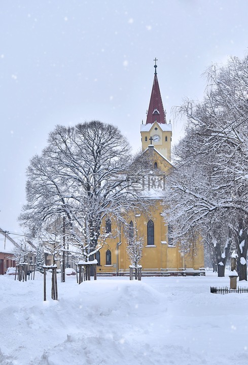 白,冬天,教堂
