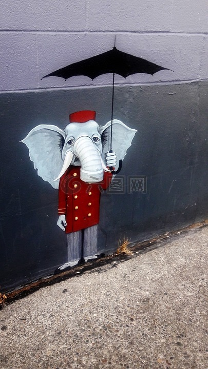 象,街头艺术,意外
