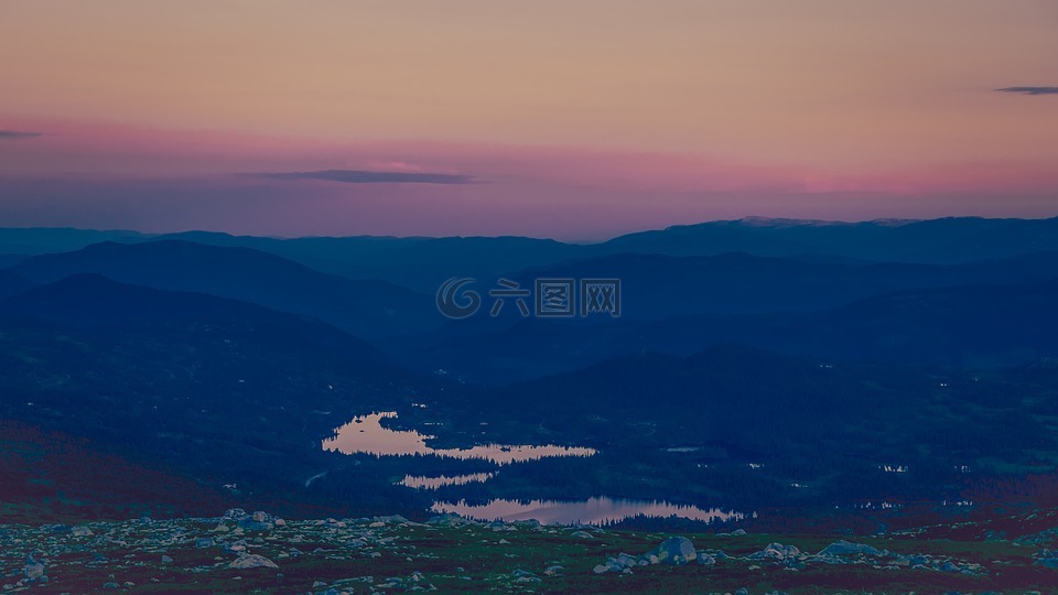 高山景观,空中的视图,日出