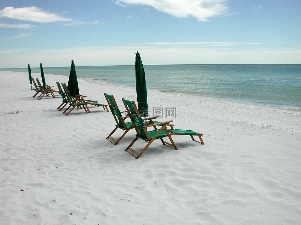 海滩,椅子,休闲