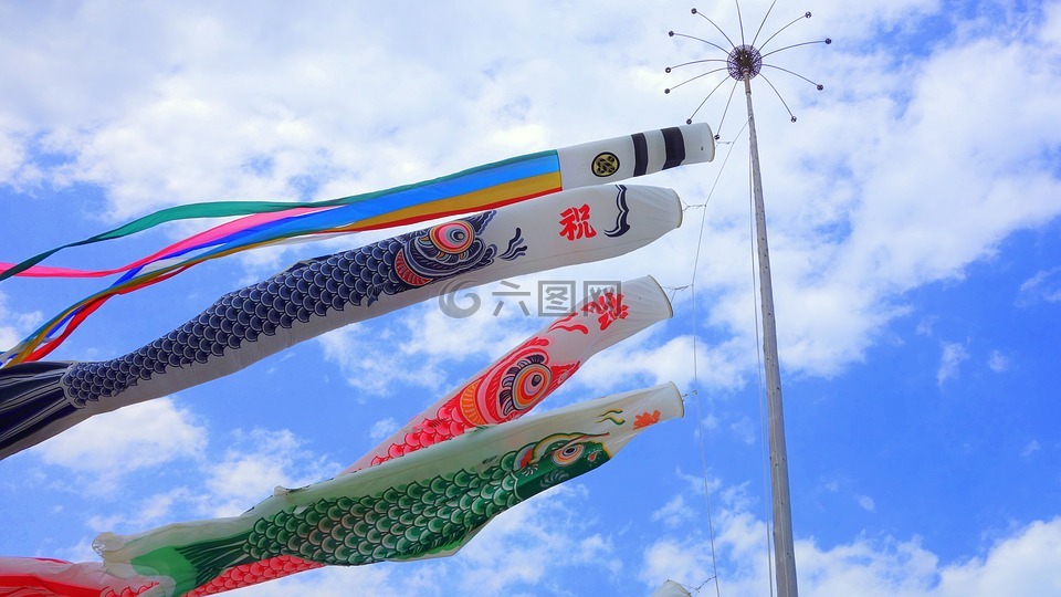 鲤鱼旗,日本,蓝色的天空