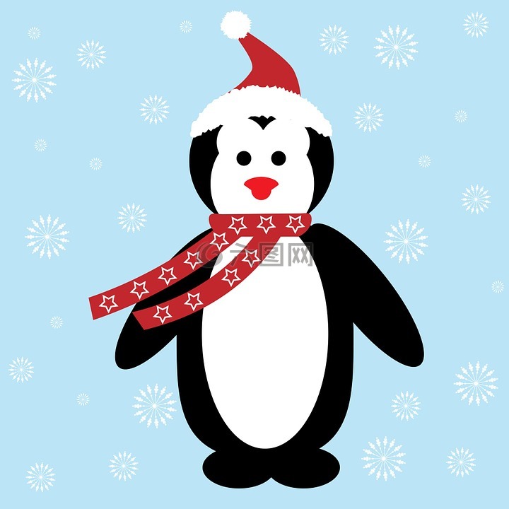 圣诞节,企鹅,圣诞老人帽子