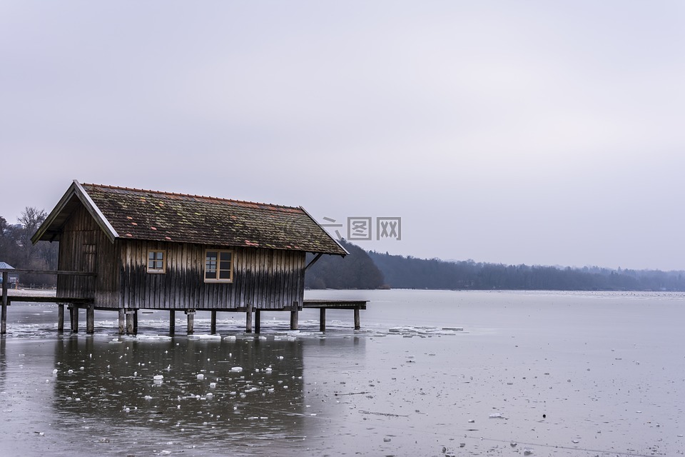 ammersee,船上的房子,冻结