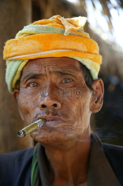 缅甸,男子,雪茄