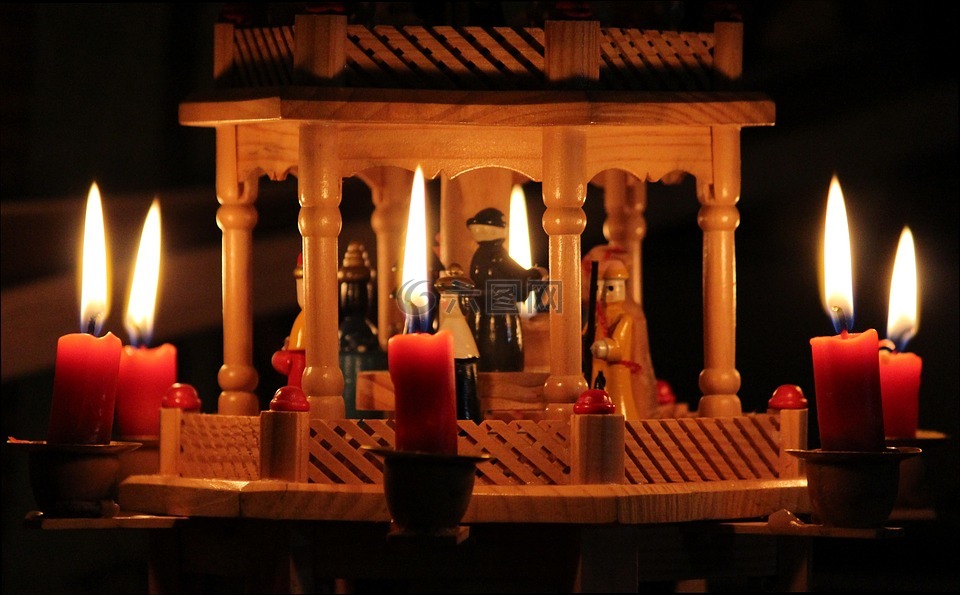 金字塔,圣诞节,蜡烛
