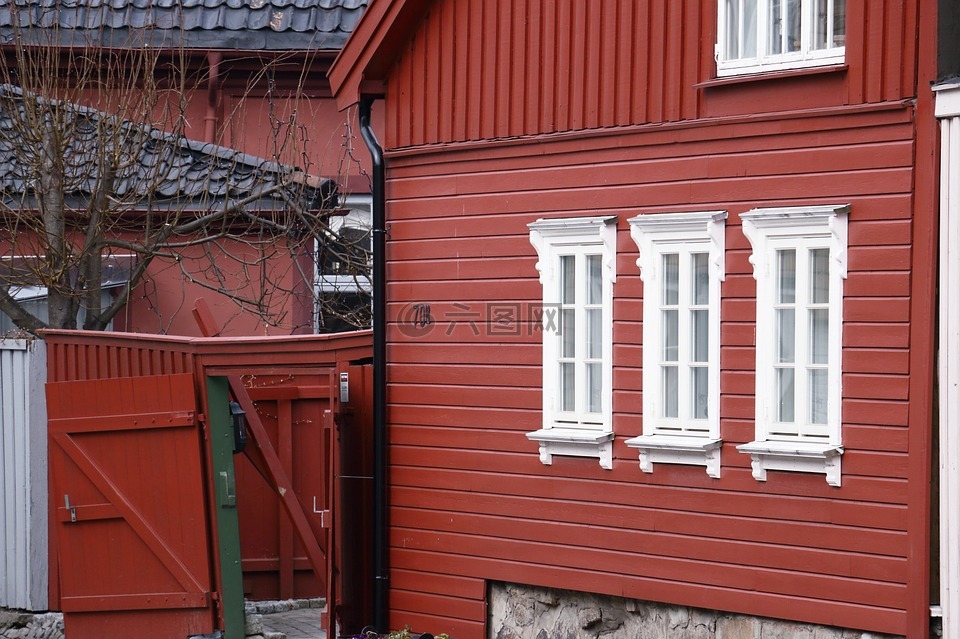 房子,山墙,红色