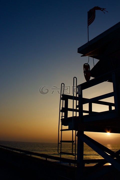 威尼斯海滩,救生员,日落
