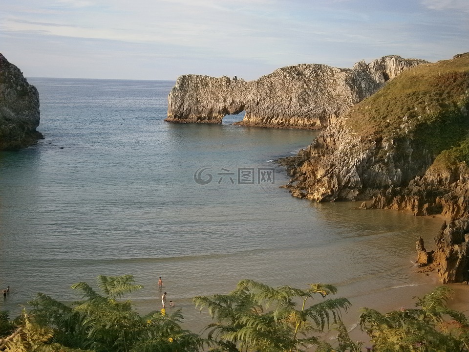 海滩,阿斯图利亚斯,坎塔布连海岸