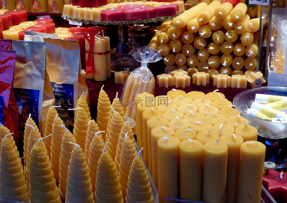 不莱梅圣诞市场,蜡烛,黄色