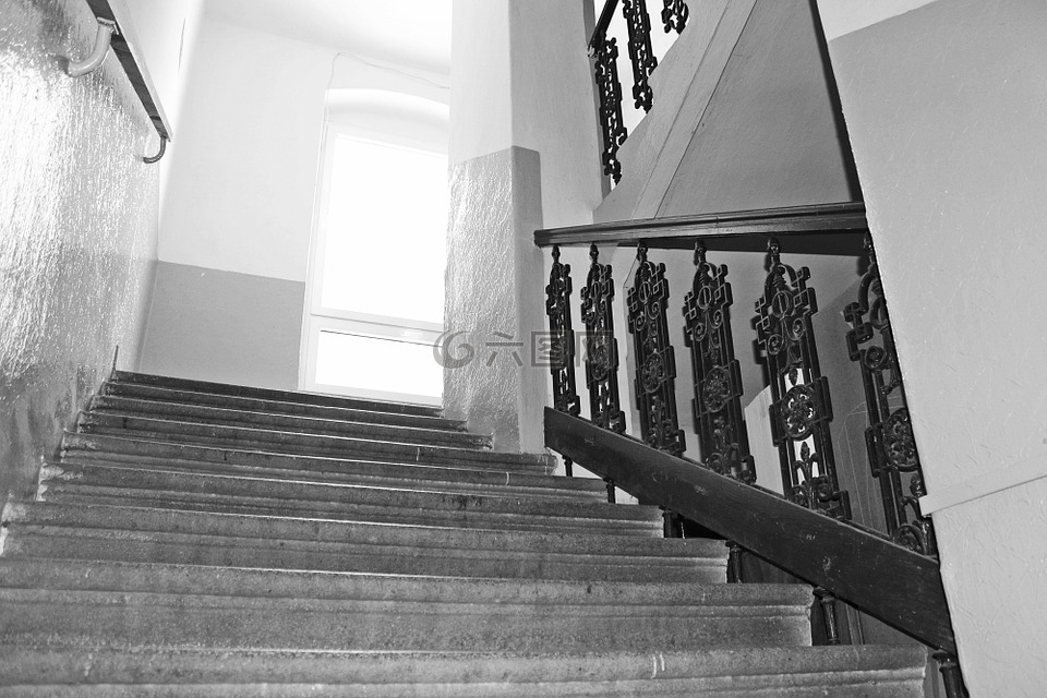 楼梯,栏杆,黑与白