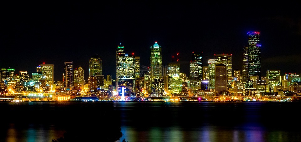 西雅图,夜,水