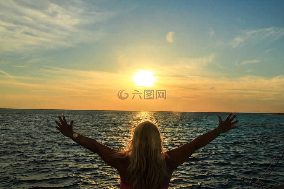 日落,马尔代夫,海