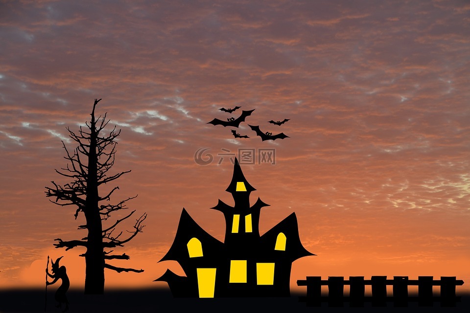 黎明,树,女巫的房子