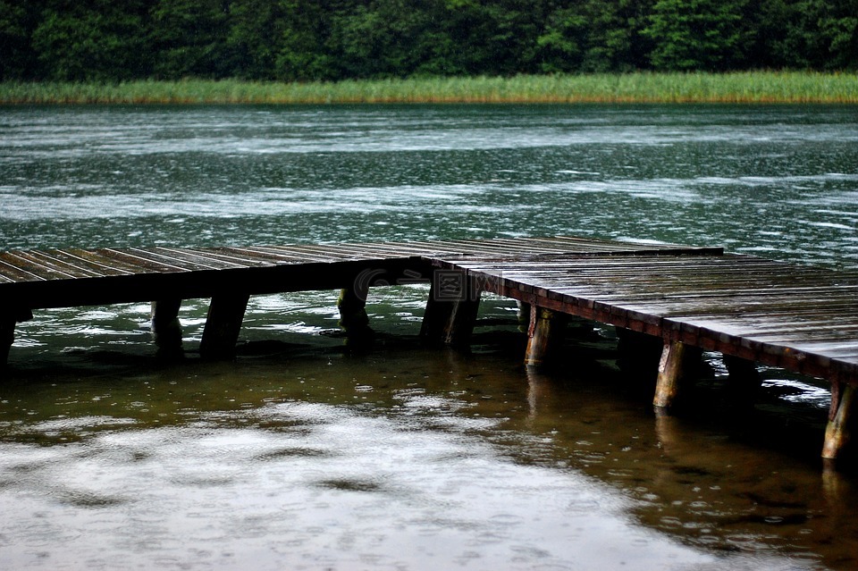 桥,雨,湖