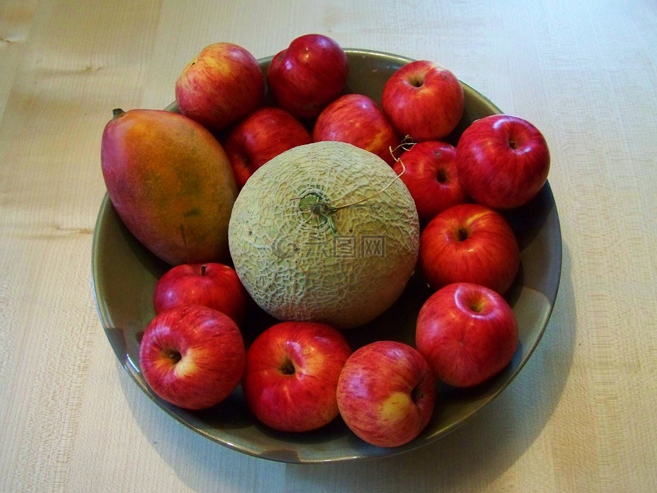 水果碗,红苹果,混合水果