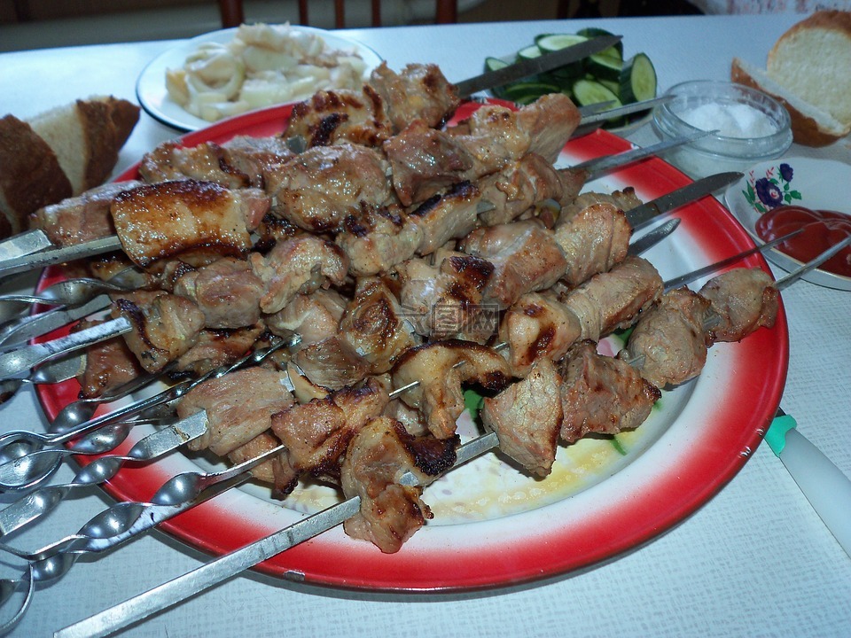 烤羊肉串,肉,烤串