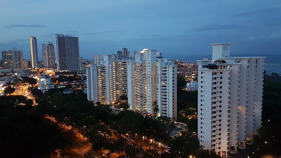 丹绒tokong槟城,滨海湾公寓,夜景丹绒tokong