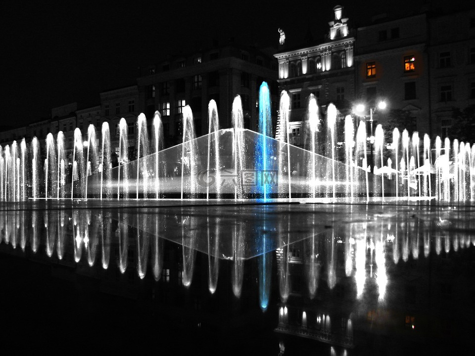 喷泉,水,城市