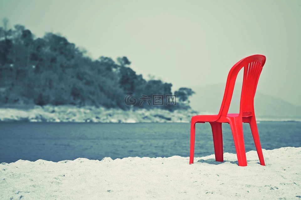 椅子,红色,河
