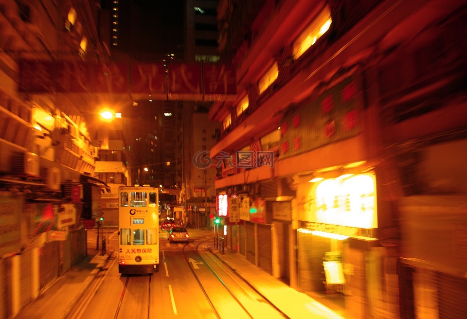 香港,电车,夜