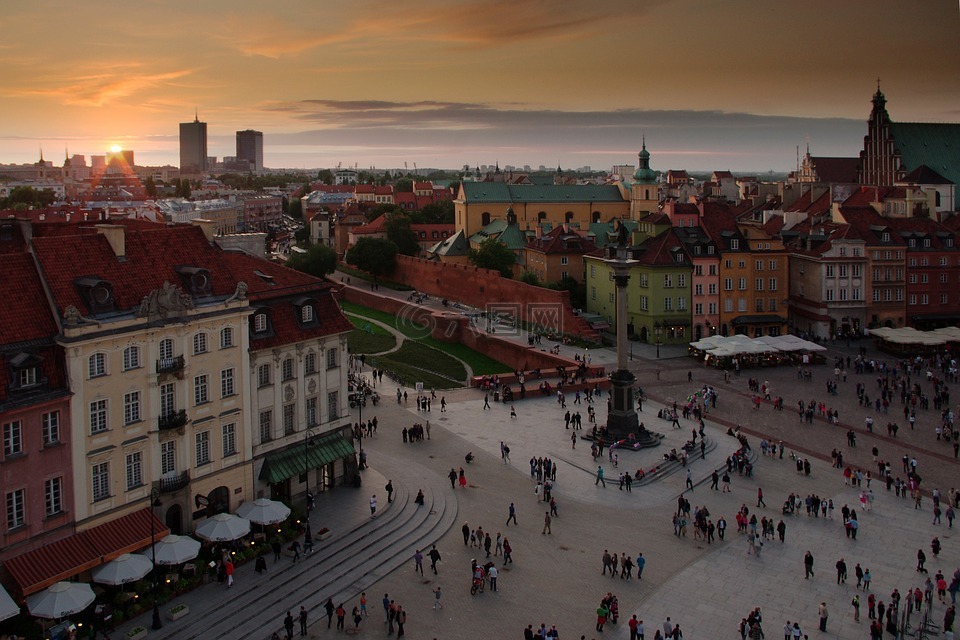 华沙,旧城,日落
