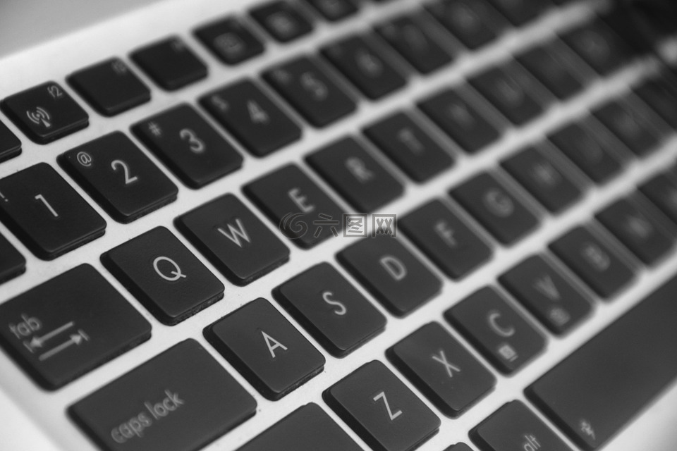 键盘,笔记本电脑,黑色和白色