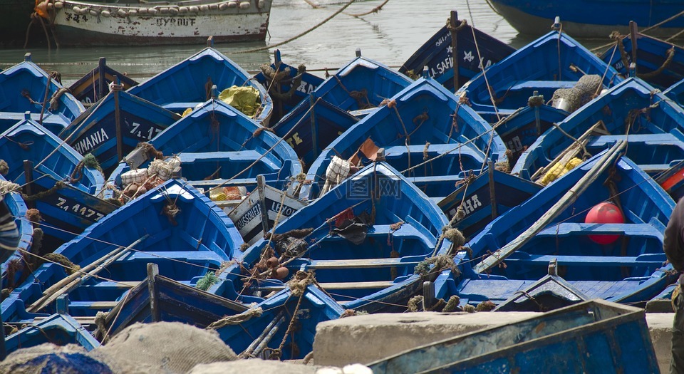 渔船,蓝色,摩洛哥