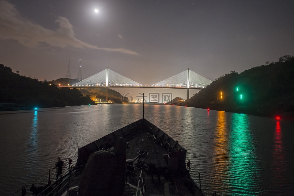 巴拿马运河,百年桥,夜