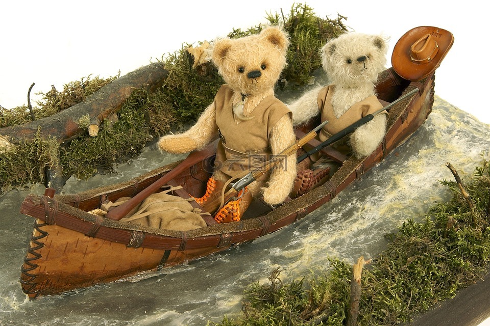 玩偶,在船上熊,纸型