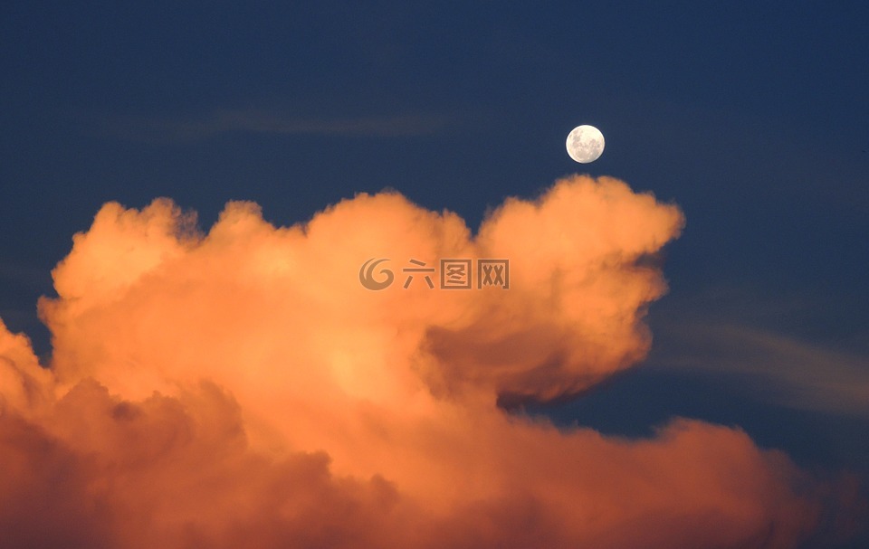 云,月亮,天空