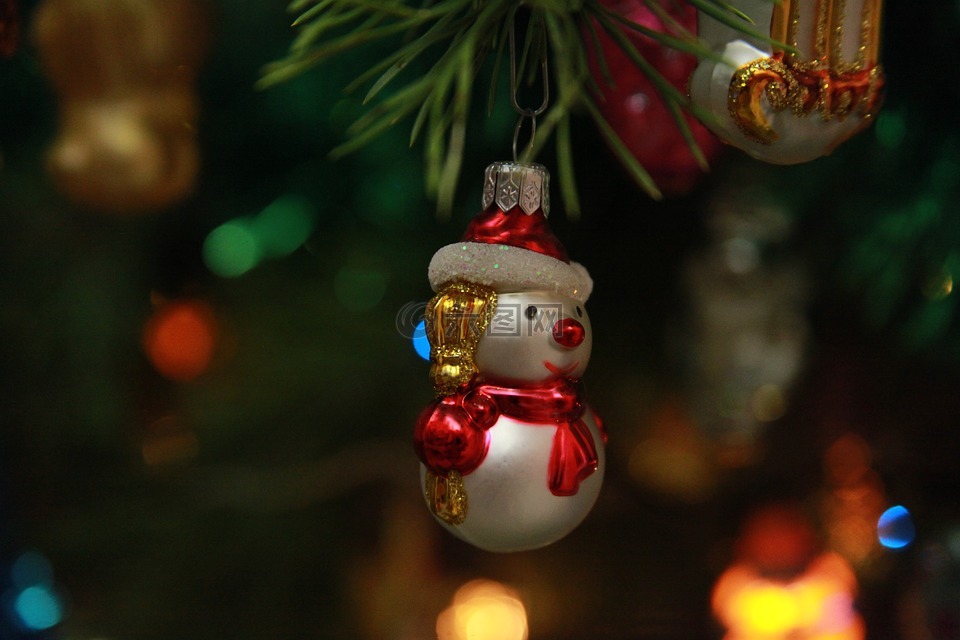 新的一年的平安夜,圣诞节树玩具,雪人