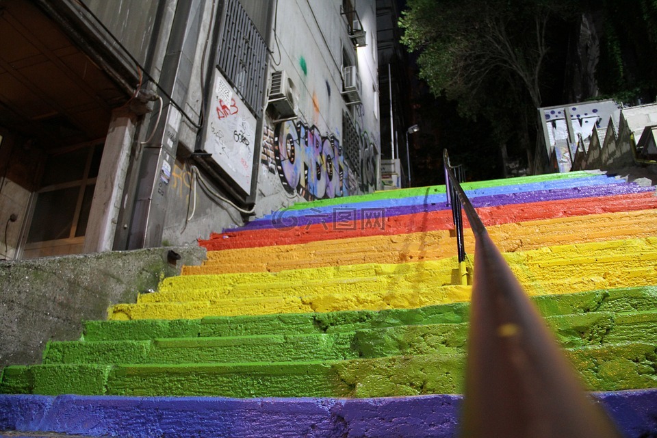 颜色,楼梯,彩虹