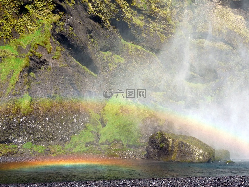 彩虹,瀑布,斯科加瀑布